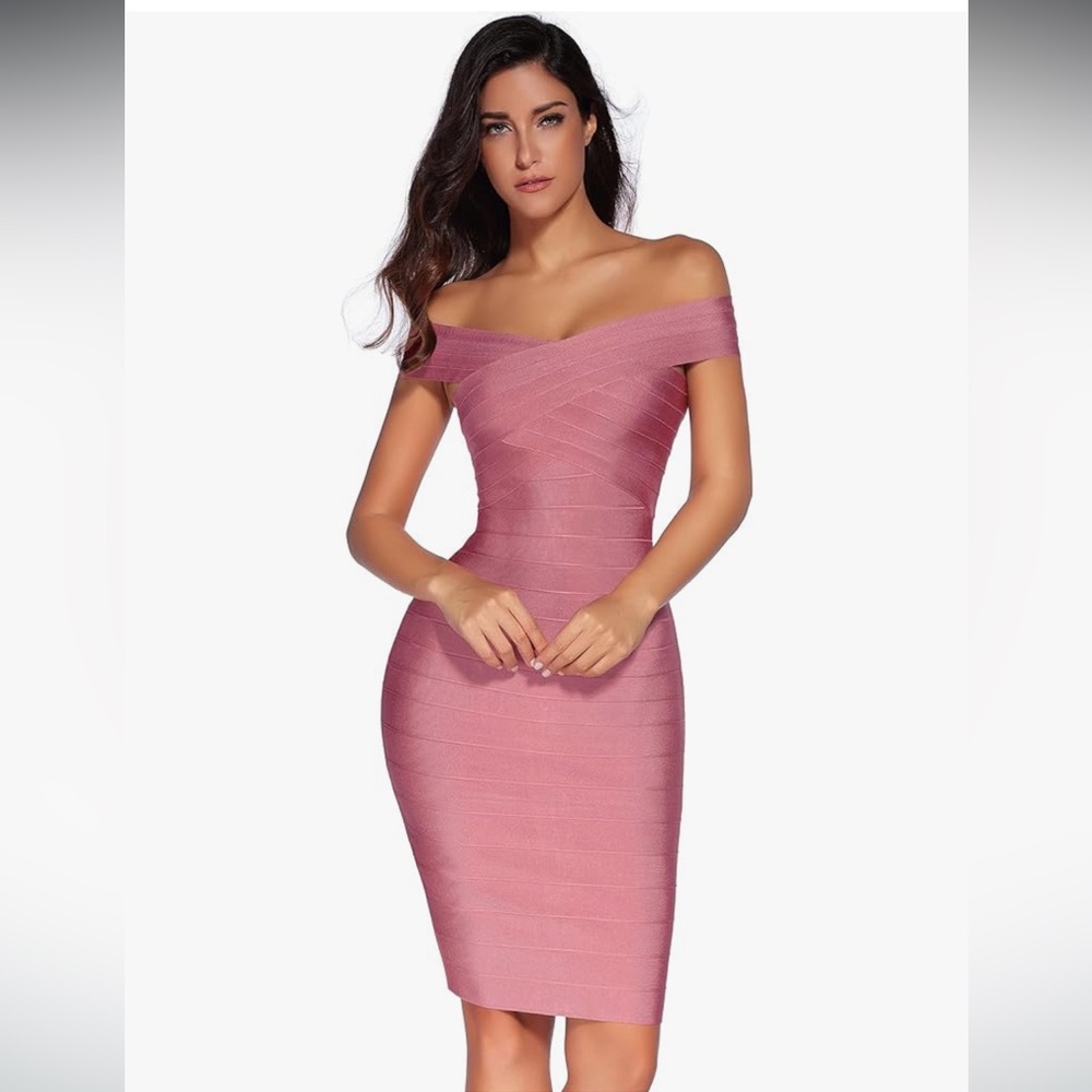 Elegant Pink Off-Shoulder Bandage Dress